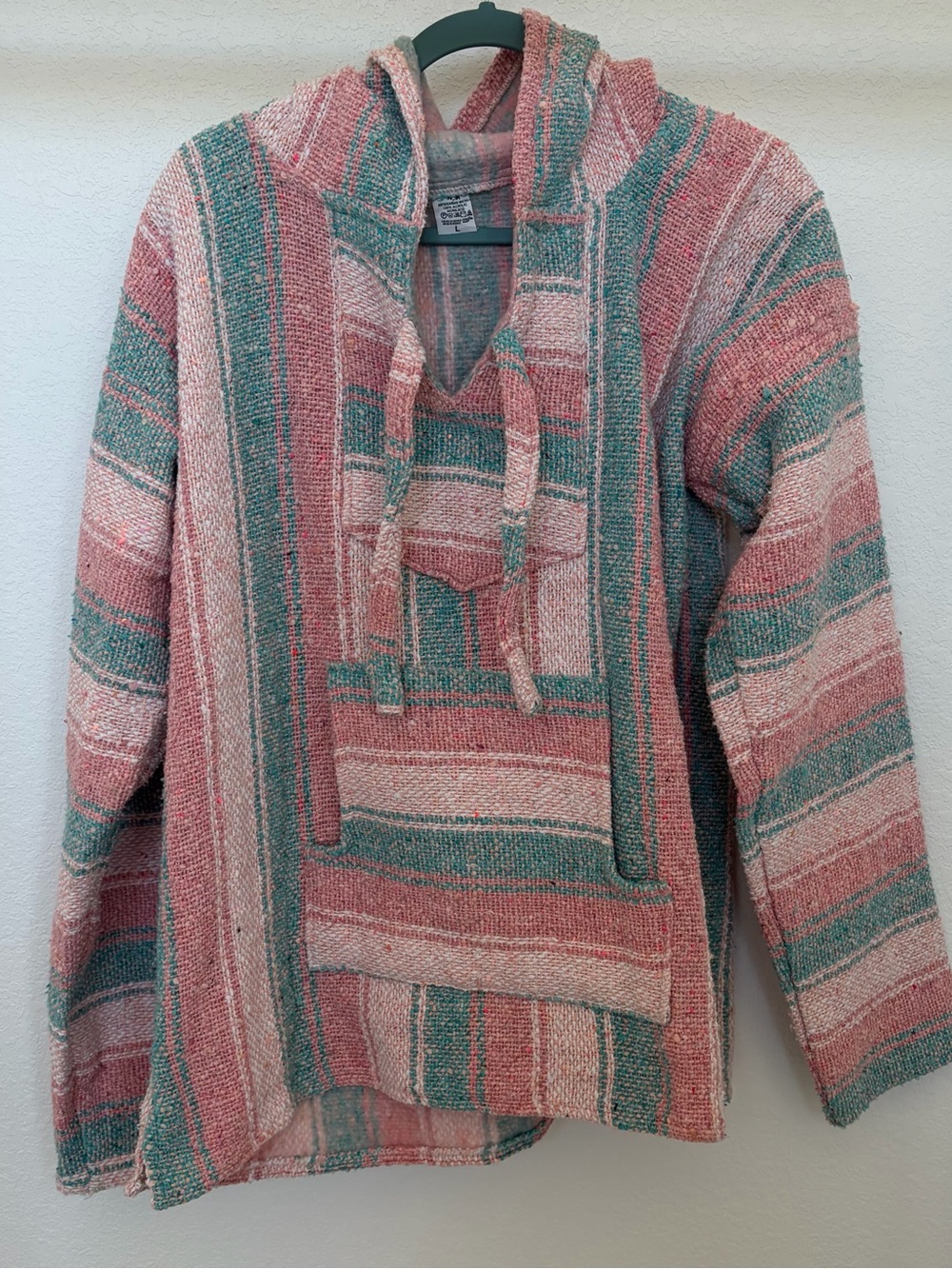 Striped Cowl Hoodie Sweater in Pink & Teal